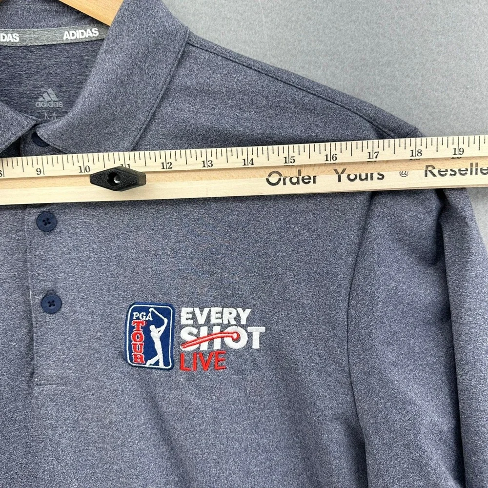 Adidas Golf Polo Shirt Every‎ Shot Live TV Gray Performance Mens M Retro Preppy